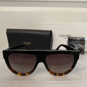 Celine Black Havana Flat Top Aviator Sunglasses CL4001IN
